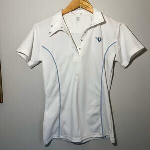 TuffRider White Equestrian Show Shirt Short Sleeve Snap Polo Top sz Small